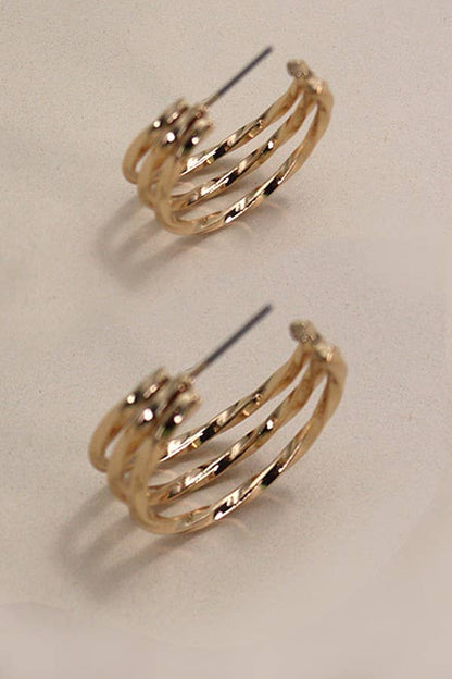 CLASSIC HAMMERED TRIPLE ROW HOOP EARRINGS