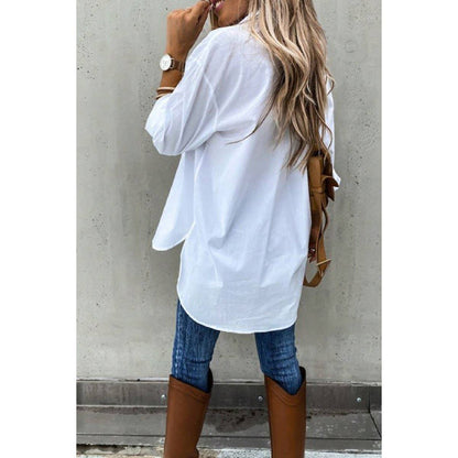 Solid Button Up Pockets Long Sleeves Blouse