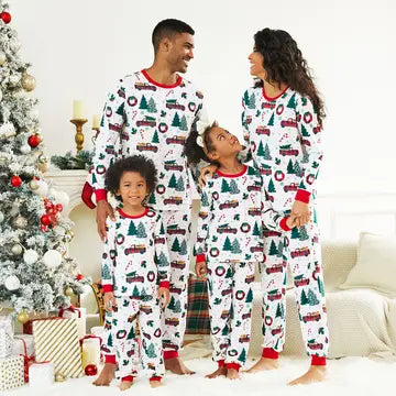 All Over Xmas Tree & Car Print Pajamas