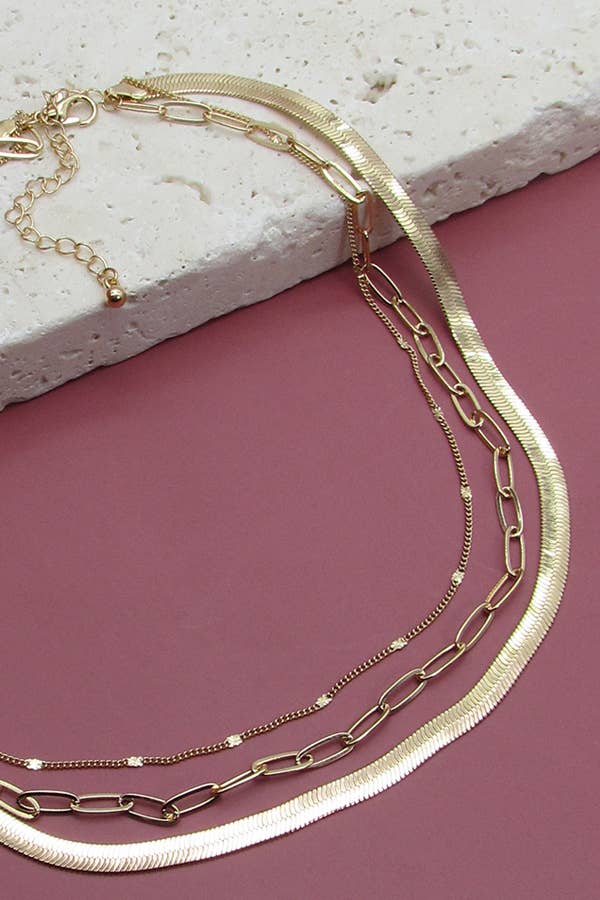 MULTI LAYER HERRINGBONE SNAKE LINK CHAIN NECKLACE