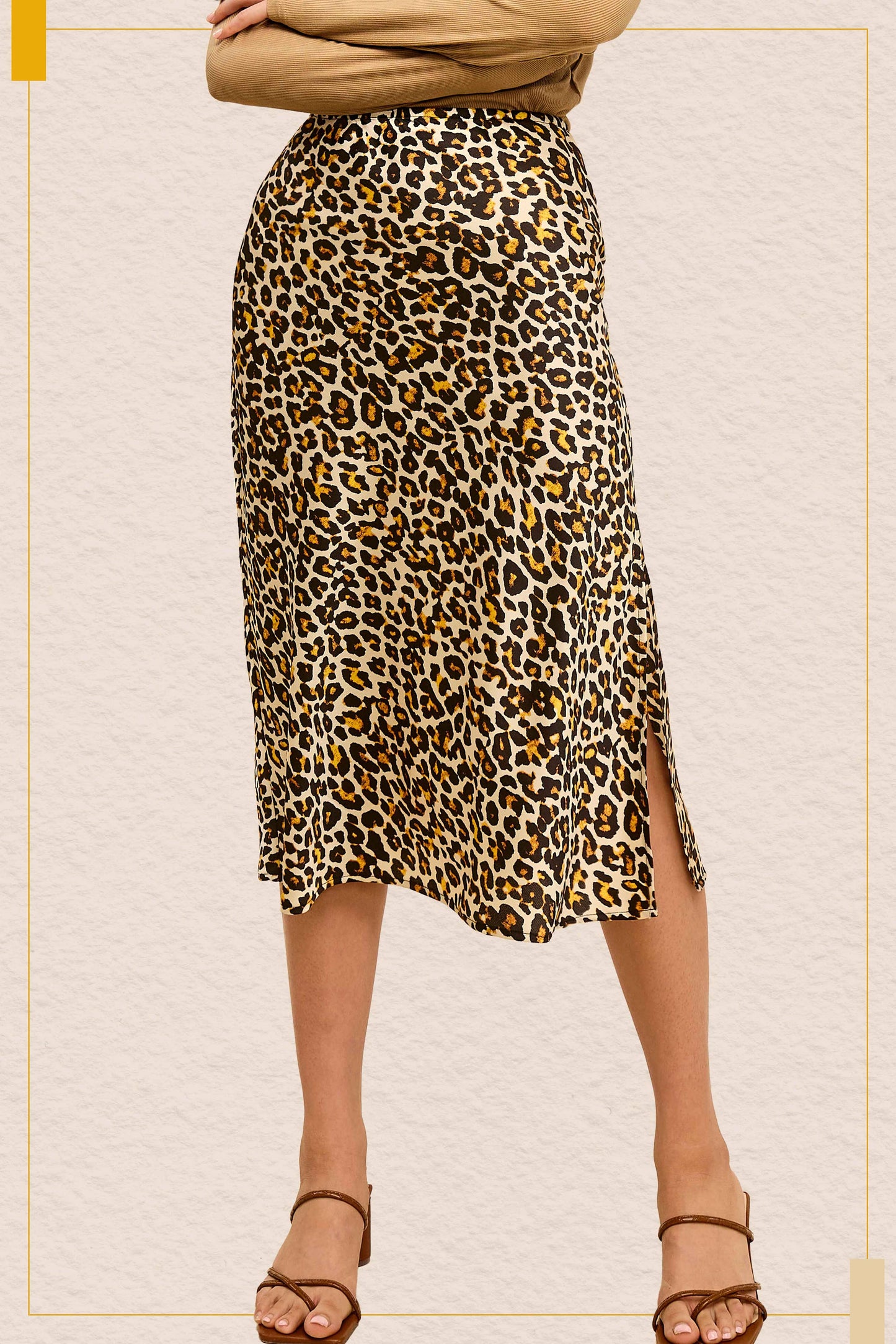 Satin Leopard Midi Skirt