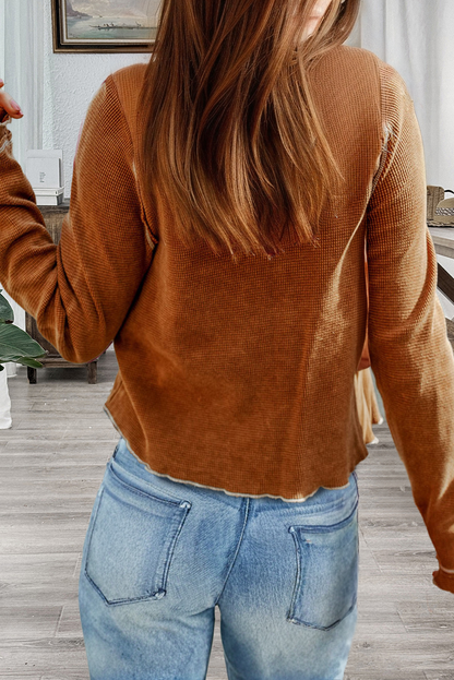 Textured Round Neck Long Sleeve Top