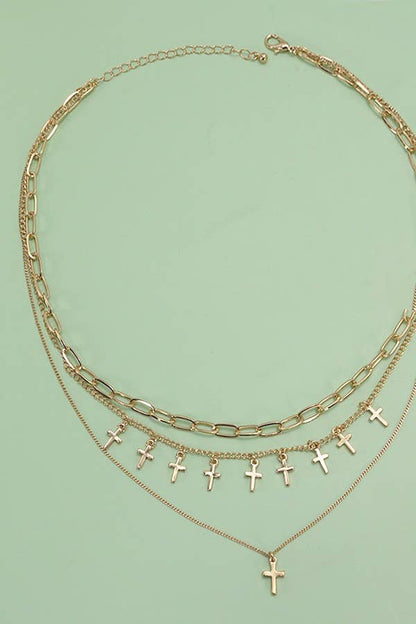 CROSS CHARM MULTI LAYER NECKLACE