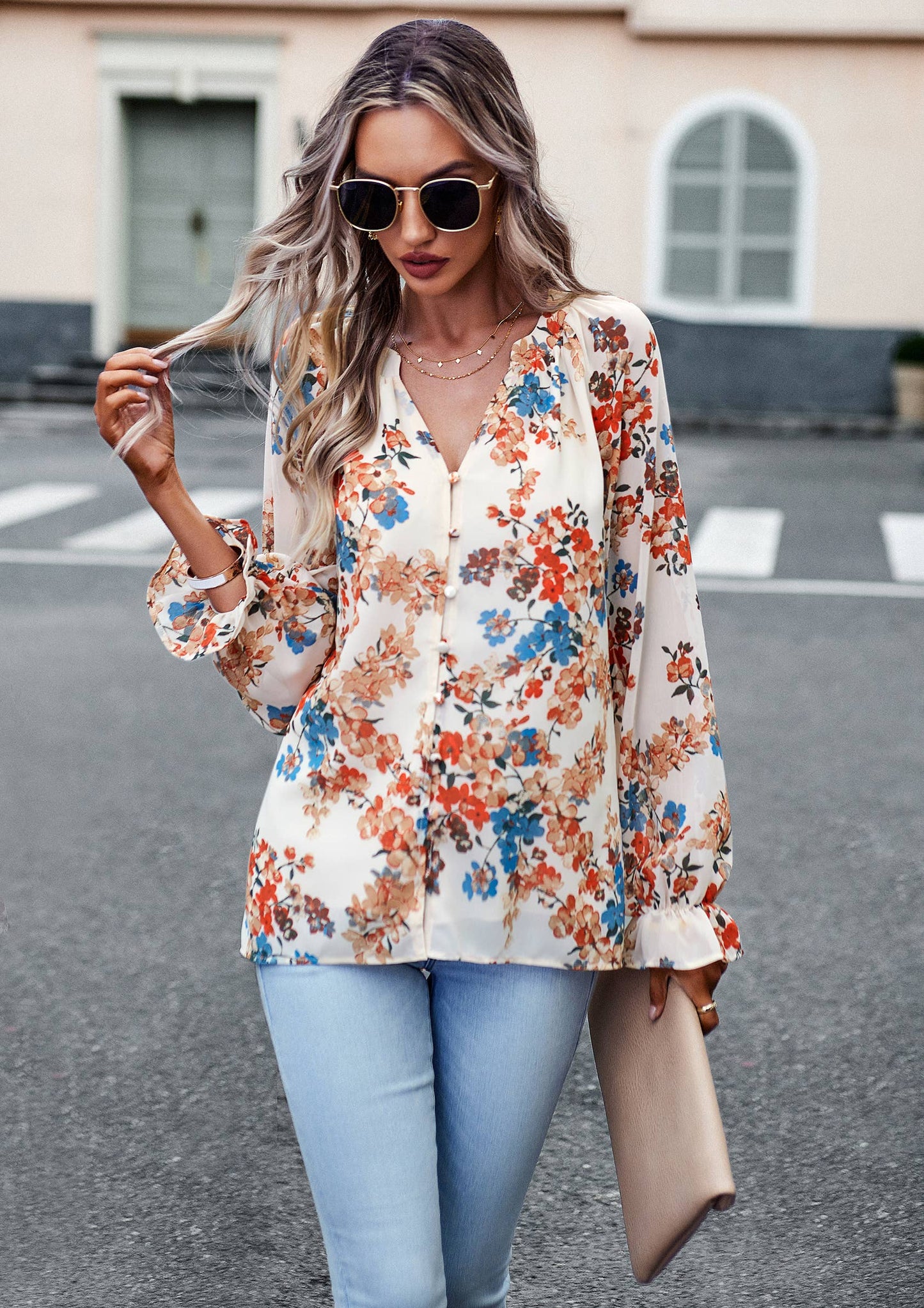 Floral Fall Button Down Long Sleeve Blouse