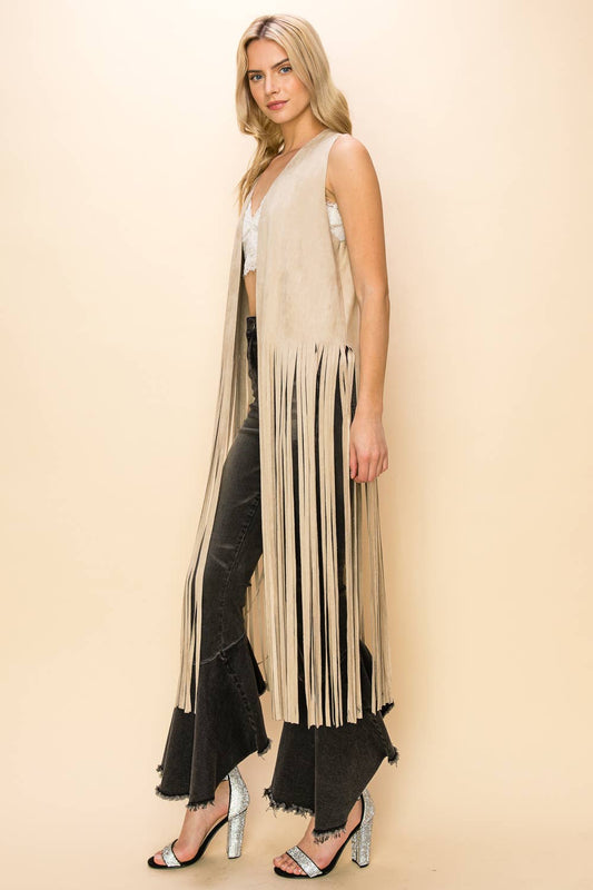 Long Suede Fringe Vest