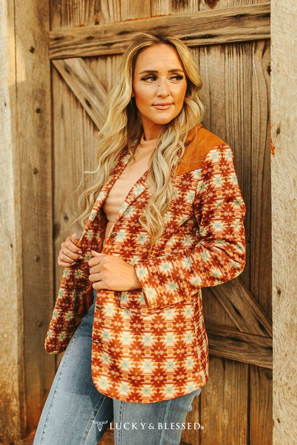 Brown Aztec W Camel Suede Western Yoke Blazer