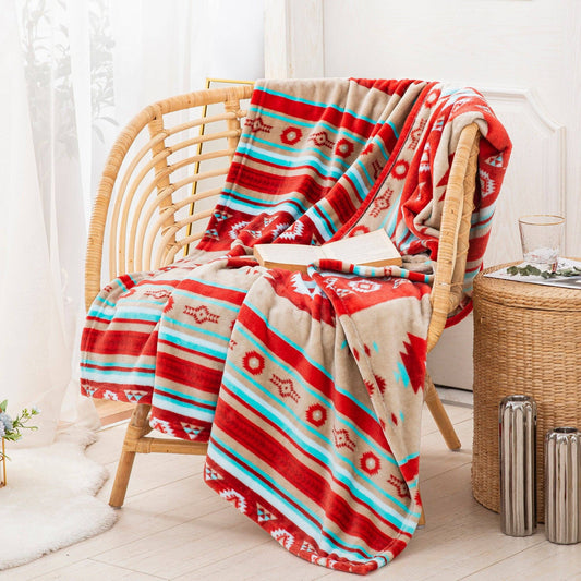 Light Aztec Throw  Blanket: Burgundy