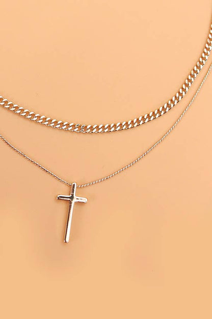 DOUBLE LAYER CROSS NECKLACE