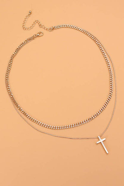 DOUBLE LAYER CROSS NECKLACE