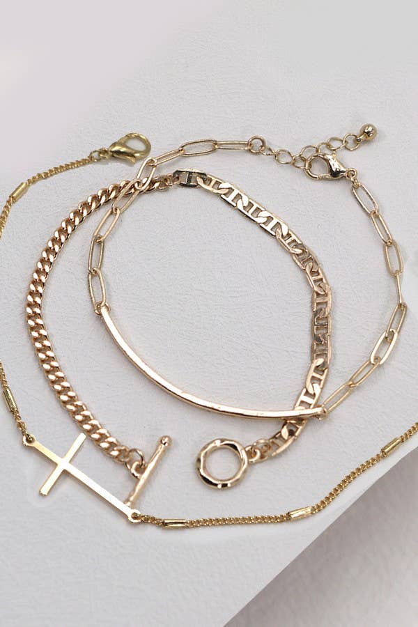 TRIO BAR CROSS SINGLE ROPE CHAIN SET BRACELET