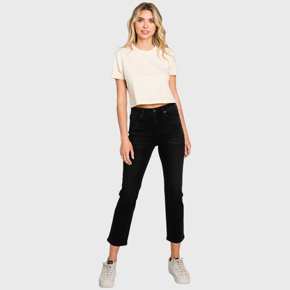 HIGH RISE STRETCH SLIM STRAIGHT JEANS