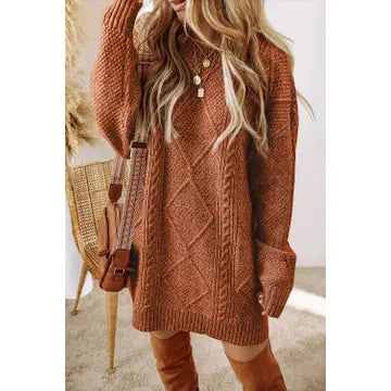 Cable Knit Drop Shoulder Loose Fit Sweater Dress