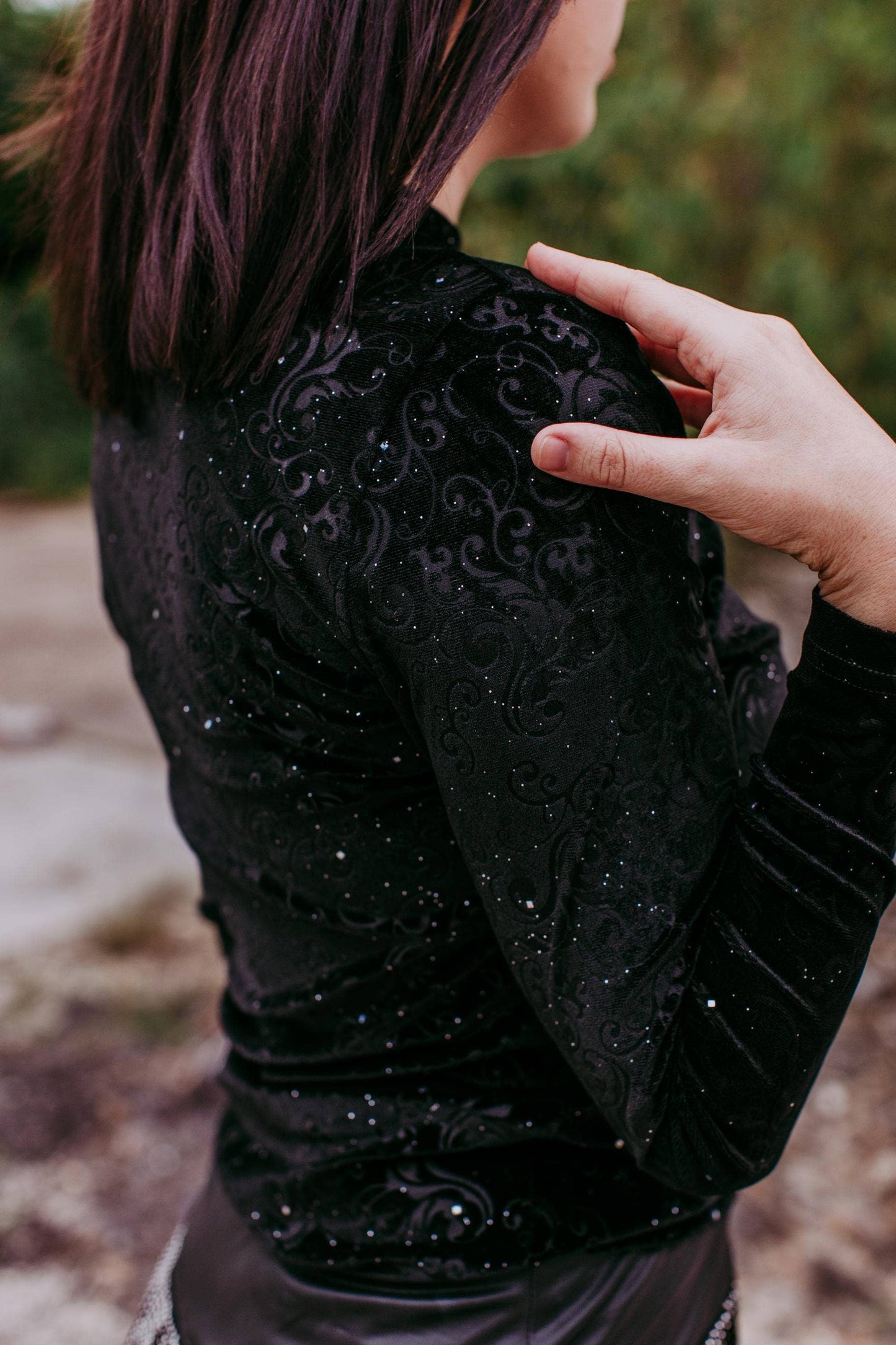 Tooled leather Velvet Mesh Top