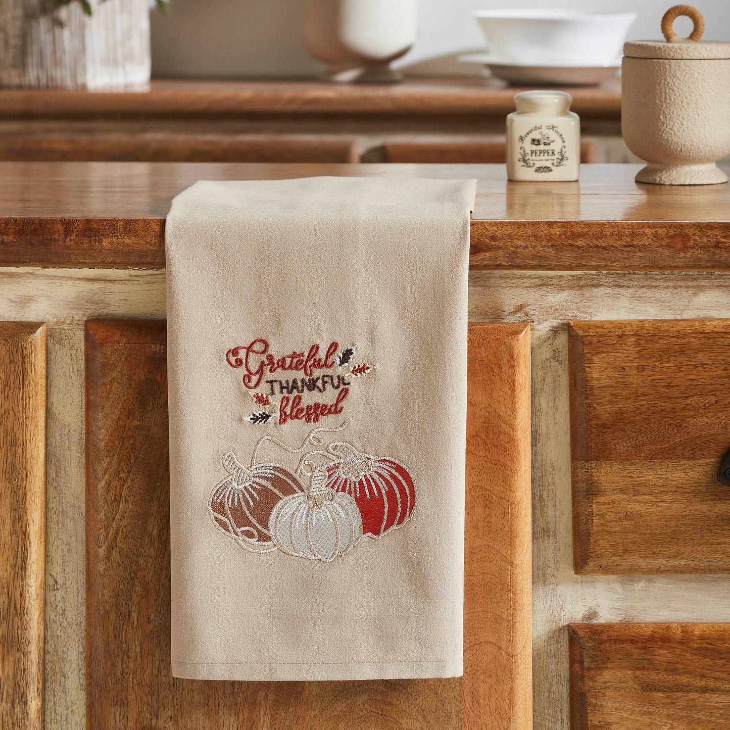 Grateful Thankful Blessed Pumpkins Tea Towel