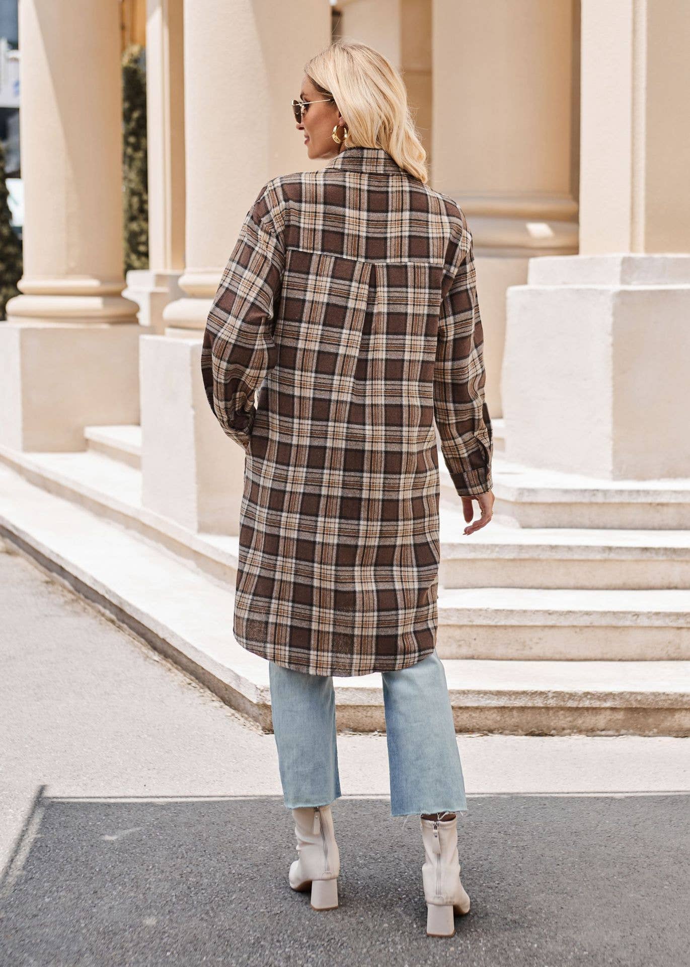 Long Plaid Button Down Shirt