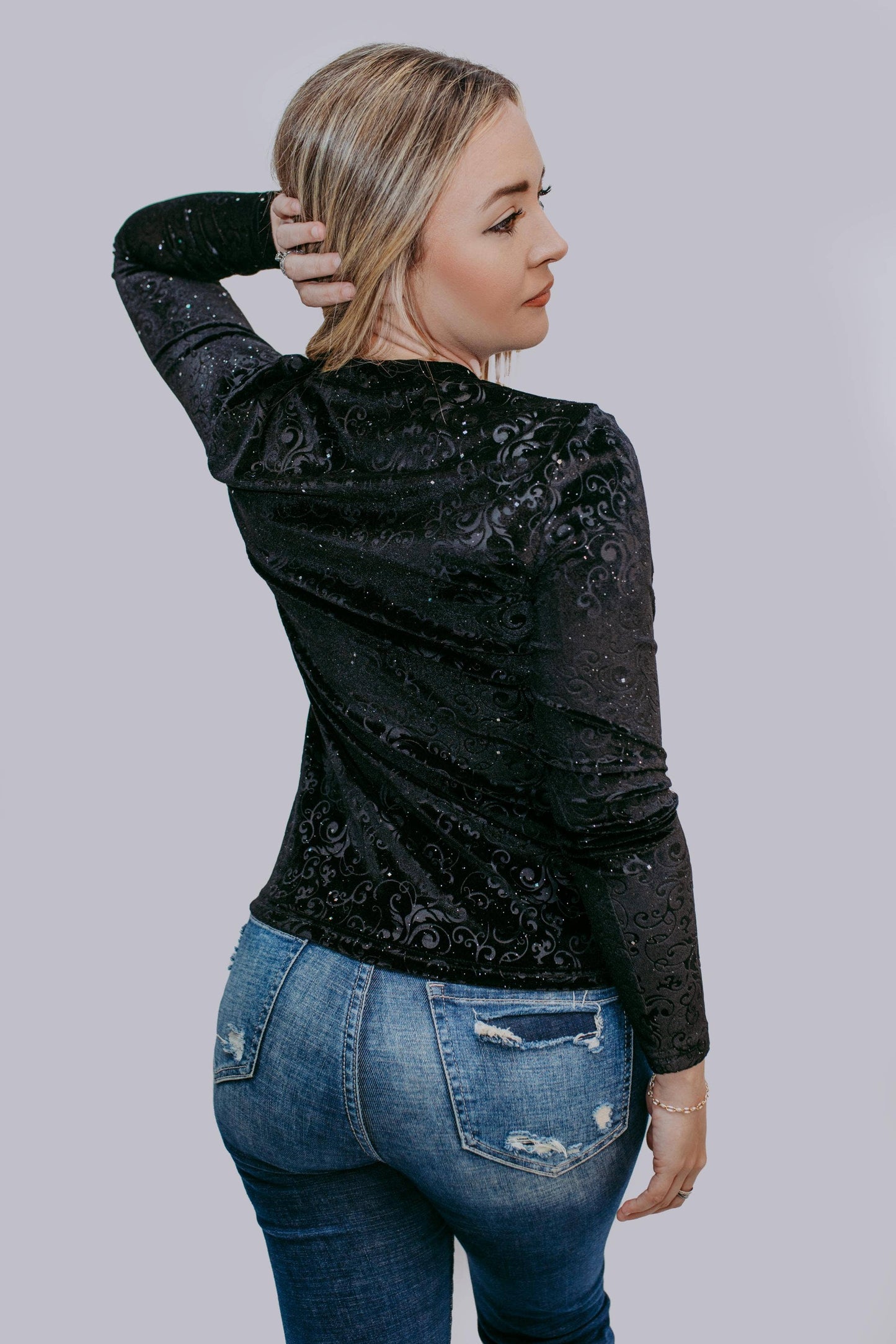 Tooled leather Velvet Mesh Top