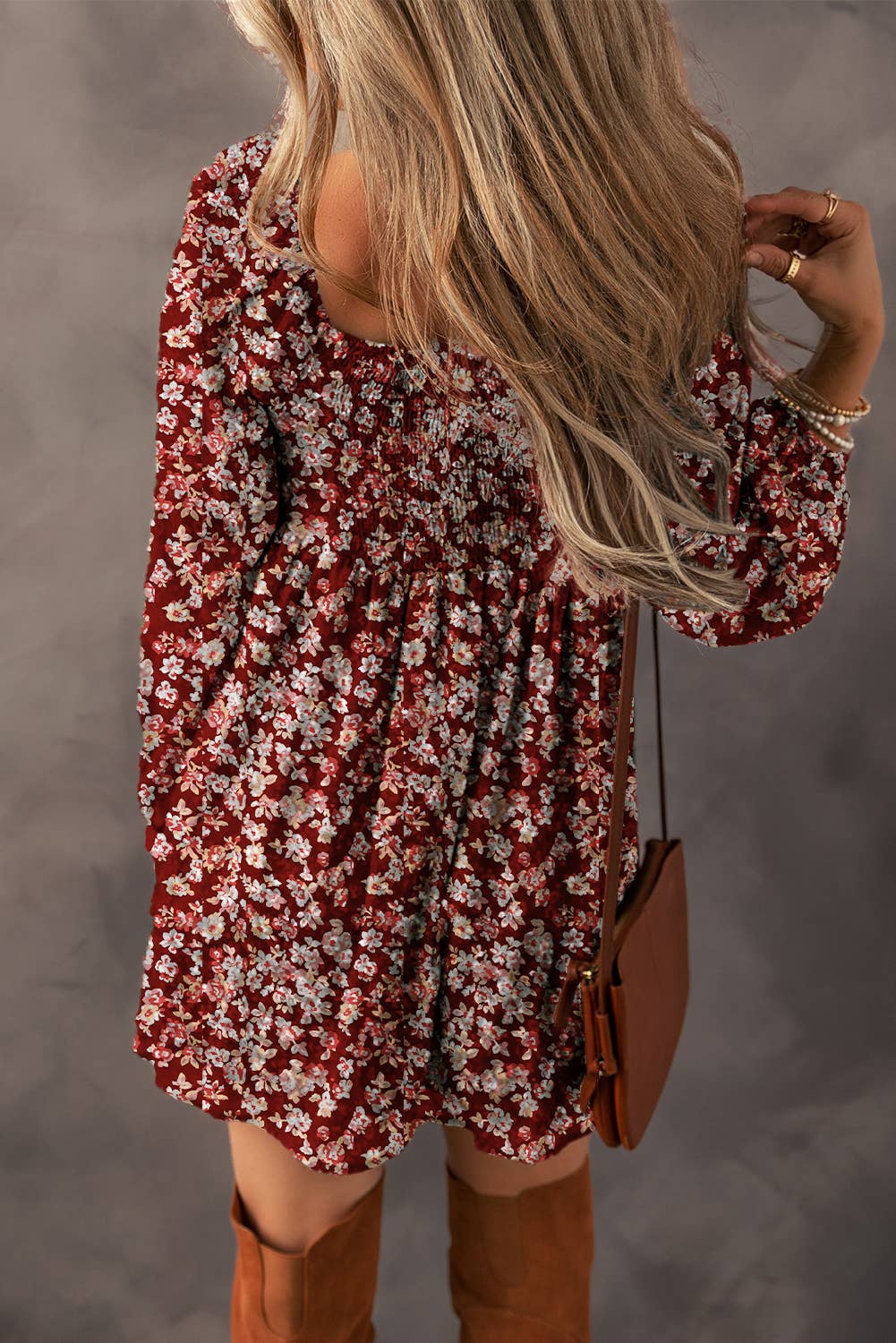 BOHO Fall Floral Sweetheart Neck Dress