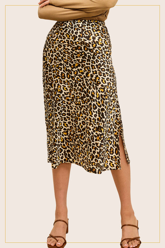 Satin Leopard Midi Skirt