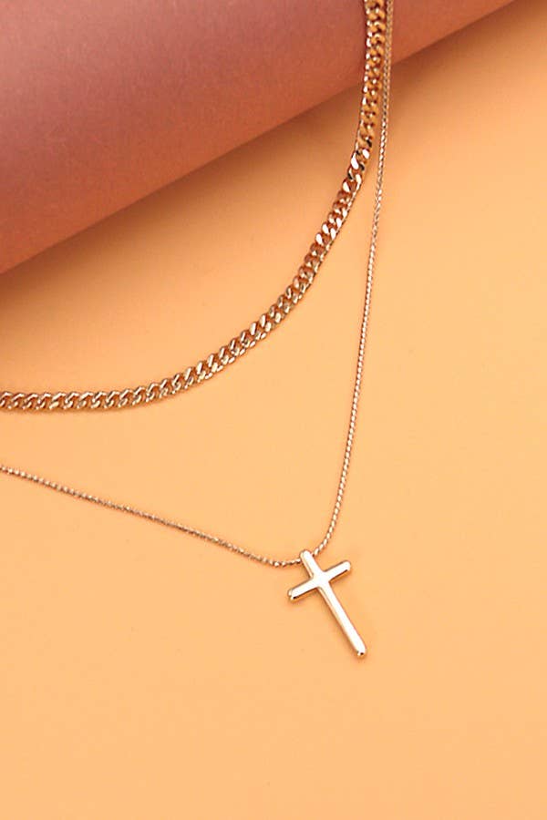 DOUBLE LAYER CROSS NECKLACE