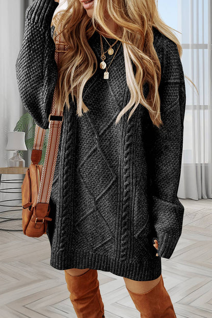 Cable Knit Drop Shoulder Loose Fit Sweater Dress