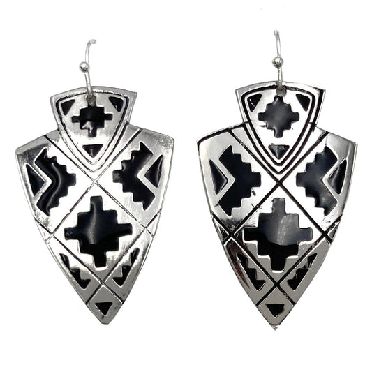 Arrowhead Aztec Pattern Southwestern Metal Plate Earrings: Black