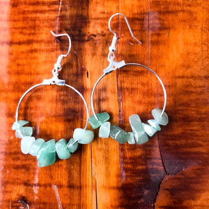 Green Agate Silver hoops